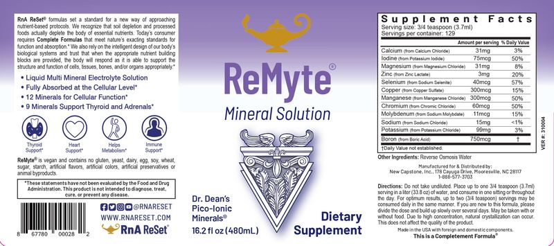 RnA ReSet - ReMyte Electrolyte Mineral Solution, Liquid Multi Mineral, 12 Minerals Including Iodine, Selenium, Zinc, Magnesium, Boron, 480 ml - by Dr. Carolyn Dean (2-Pack)