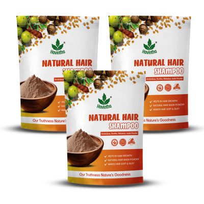 Havintha Natural Hair Shampoo With Herbal Amla Reetha Shikakai And Methi Dana Powder For Men Women, Totally Organic Paraben And Sulphate Free Shampoo - 227gm (Pack of 3)