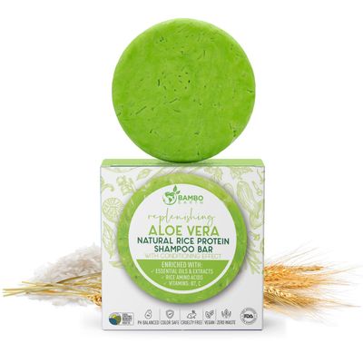 BAMBOEARTH Solid Rice Protein Water Shampoo Bar With Conditioner Effect Hair Soap - Shampoo Bars For Hair With All Natural Plant Based Essential Oils And Zero Waste Packaging (Aloe Vera)