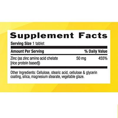 Country Life Chelated Zinc 50 mg - Certified Gluten-Free Vegan Immune Support Supplement, Enhances Zinc Absorption, Supports Body s Protein Production Cellular Health, 100 Vegetarian Tablets