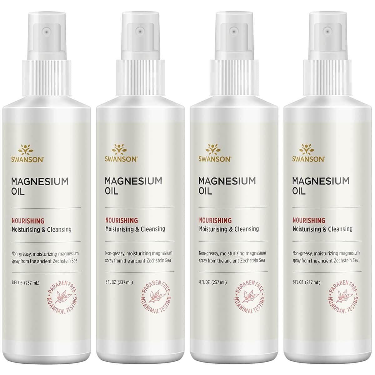 Swanson Magnesium Oil Spray Zechstein Magnesium Soothes Muscles Nourishes Skin Stress Relief Sleep Rapid Absorption Dr. Barbara Hendel&#39;s Formula 8 fl oz (237 ml) Liquid (4 Pack)