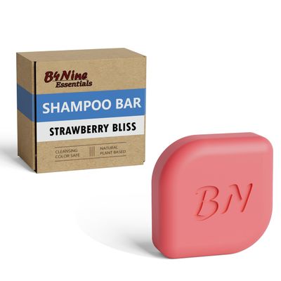 B4Nine Essentials Solid Shampoo Bar for Strengthening Hair - Keratin and Vitamin B5 Color Safe Natural Ingredients Deep Clean and Nourishing for All Hair Types Paraben Free (Strawberry Bliss, 4oz)