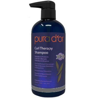 PURA D&#39;OR Curl Therapy Shampoo (16oz) for Curly, Wavy or Frizzy Hair, Improves Shine, Definition Bounce, Gentle Sulfate Free Formula Infused with Natural Organic Ingredients, for Men and Women