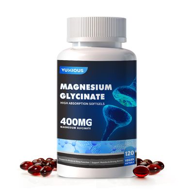 Magnesium Supplement Softgels, Easy Absorption Magnesium Glycinate Gelatin Capsule 400mg, High Bioavailability Magnesium for Sleep Calm Support, Nervous, Muscle Bone Health
