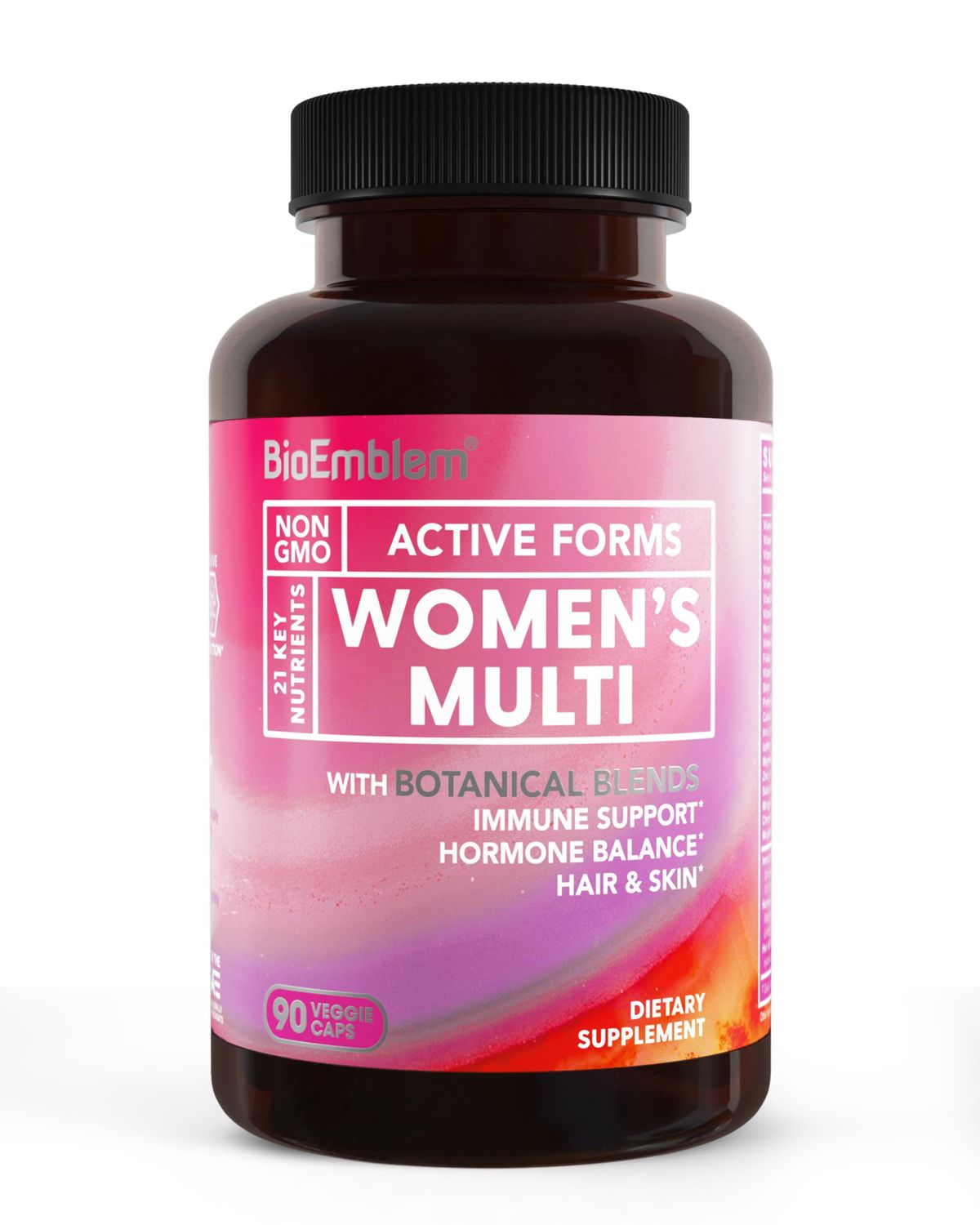 BioEmblem Women&#39;s Multivitamin - Complete Daily Multi for Immunity, Energy, Hair, Skin with Vitamin A, B12, B6, D3, Biotin, Iron, Magnesium, Collagen and Veggie Blends - Gluten Free - 90 Capsules