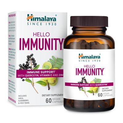 Himalaya Hello Immunity with Quercetin, Vitamin C, Vitamin D, Zinc, Amla, Elderberry Holy Basil for Daily Immune Support, Vegan, Gluten Free, 60 Capsules, 1 Month Supply