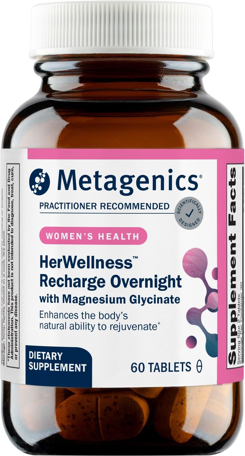 Metagenics HerWellness Recharge Overnight - Women&#39;s Sleep Support Supplement with Magnesium, Holy Basil, Vitamins Zinc - Aids Calm Relaxation - 60 Tablets