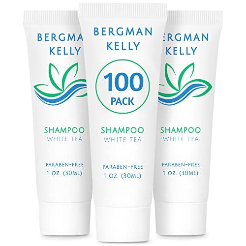 BERGMAN KELLY - Travel Size Hotel Shampoo - 1 fl oz, 100 PK, White Tea - Delight Your Guests with Revitalizing Refreshing Hair Cleanser for Guest Hospitality - Mini Small Size Shampoo in Bulk