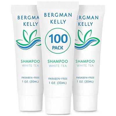BERGMAN KELLY - Travel Size Hotel Shampoo - 1 fl oz, 100 PK, White Tea - Delight Your Guests with Revitalizing Refreshing Hair Cleanser for Guest Hospitality - Mini Small Size Shampoo in Bulk