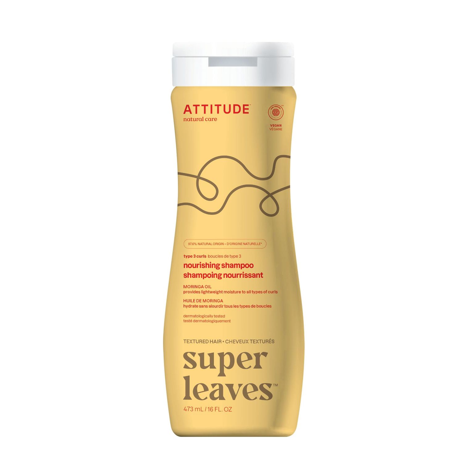 ATTITUDE Nourishing Shampoo for Curly Hair with Moringa Oil, EWG Verified, Vegan and Naturally Derived, 3a, 3b, 3c Curl Type, Provides Lightweight Moisture to Curls, 16 Fl Oz