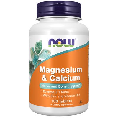 NOW Supplements, Magnesium Calcium, With Zinc and Vitamin D-3, Nerve and Bone Support, 100 Tablets