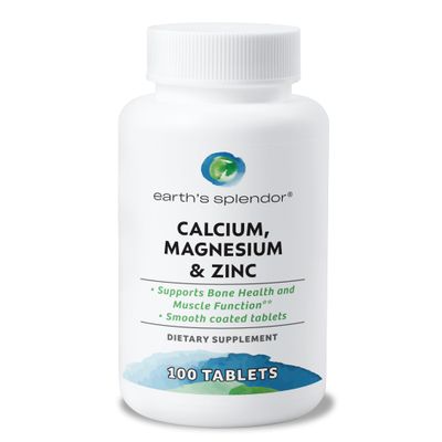 Earth&#39;s Splendor 1000 mg Calcium, 400 mg Magnesium, and 15 mg Zinc, Heart and Immune System Health, Bone and Muscle Support Dietary Supplement, 100 Tablets 1 Month Supply