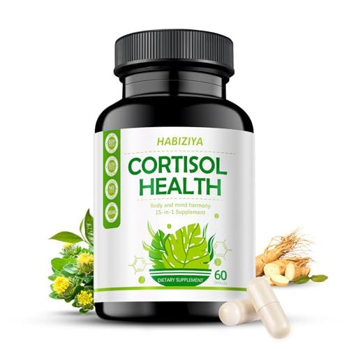 HABIZIYA Cortisol Support Supplement with Magnesium Glycinate, L-Theanine, Ashwagandha, Phosphatidylserine,Rhodiola Rosea 15-in-1 Hormone Balance for Women Men Mood, Focus, Sleep Support 60 Capsules