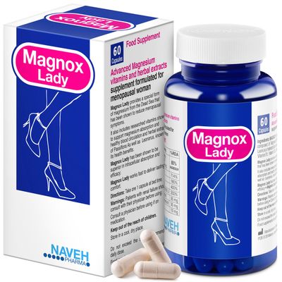 MAGNOX Lady Magnesium Supplement Menopause and PMS Support Supplement for Women Magnesium Complex with Vitamins B6, B1, B12, D, Zinc High-Absorption Dead Sea Organic 60 Capsules
