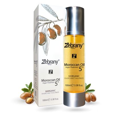 Zebrany Moroccan Oil 5 Argan Oil Hair Serum Itchy Scalp Treatment, Leave in Conditioner Frizz Control Quick Weave Protective Shield for Damaged, Dry, or Curly Hair, 3.38 Oz