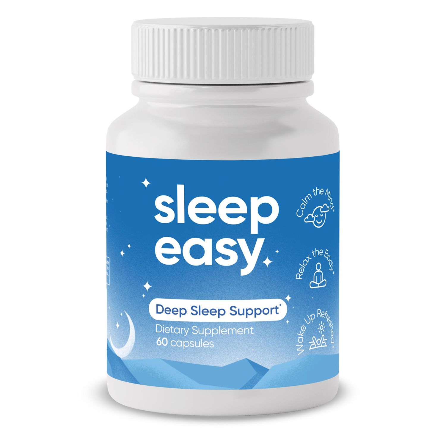 Sleep Easy Natural Sleep Aid Supplement Magnesium, Ashwagandha, GABA, L-Theanine 5 Calming Herbs Melatonin-Free Non-Habit Forming (60 Capsules)