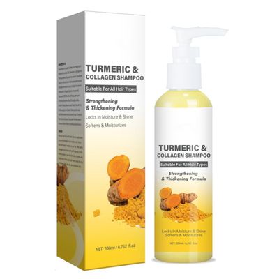 HXLYBD Turmeric Collagen Shampoo, Natural Ginger Scalp Care Anti-Dandruff Shampoo, Moisturizing Thickening Hair Wash for All Hair Types, Deep Cleanse, Volumize and Strengthen 200ml
