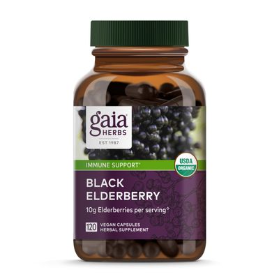 Gaia Herbs Black Elderberry - Daily Immune Support Supplement to Help Maintain Well-Being- with Black Elderberries and Acerola Fruit for Antioxidant Support - 120 Vegan Capsules (60-Day Supply)
