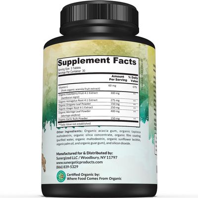 USDA Organic Immune Support Supplement - Organic Immune Health Supplement with Vitamin C, Elderberry, Astragalus, Oregano, Ginger, Moringa Garlic - Organic Immune System Support - 90 Immune Tablets