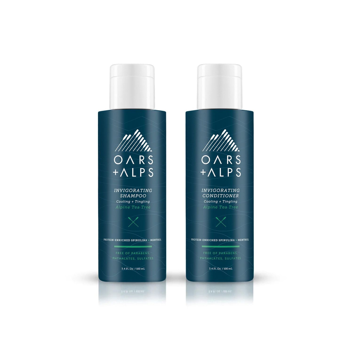 Oars Alps Men&#39;s Sulfate Free Hair Shampoo and Conditioner Set, Infused with Witch Hazel and Tea Tree Oil, Alpine Tea Tree, Travel Size 3.4oz Each