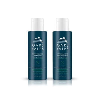 Oars Alps Men&#39;s Sulfate Free Hair Shampoo and Conditioner Set, Infused with Witch Hazel and Tea Tree Oil, Alpine Tea Tree, Travel Size 3.4oz Each
