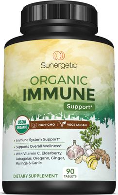 USDA Organic Immune Support Supplement - Organic Immune Health Supplement with Vitamin C, Elderberry, Astragalus, Oregano, Ginger, Moringa Garlic - Organic Immune System Support - 90 Immune Tablets