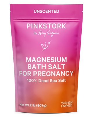 Pink Stork Pregnancy Bath Flakes: Magnesium Bath Salts for Pregnant Women, Dead Sea Salts for Soaking in Bath or Foot Soak, Pregnancy Must Haves, Unscented Without Parabens or Fragrance, 2 lbs