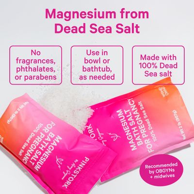 Pink Stork Pregnancy Bath Flakes: Magnesium Bath Salts for Pregnant Women, Dead Sea Salts for Soaking in Bath or Foot Soak, Pregnancy Must Haves, Unscented Without Parabens or Fragrance, 2 lbs