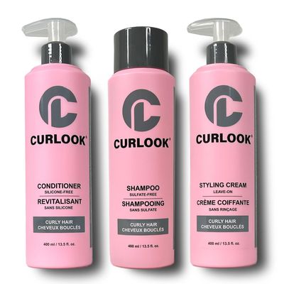 CURLOOK Curly Hair Bundle Shampoo, Conditioner Leave-In Styling Cream Set Sulfate-Free, Silicone-Free Pack of 3-400ml (13.5 oz) Each Bottle Made in Canada