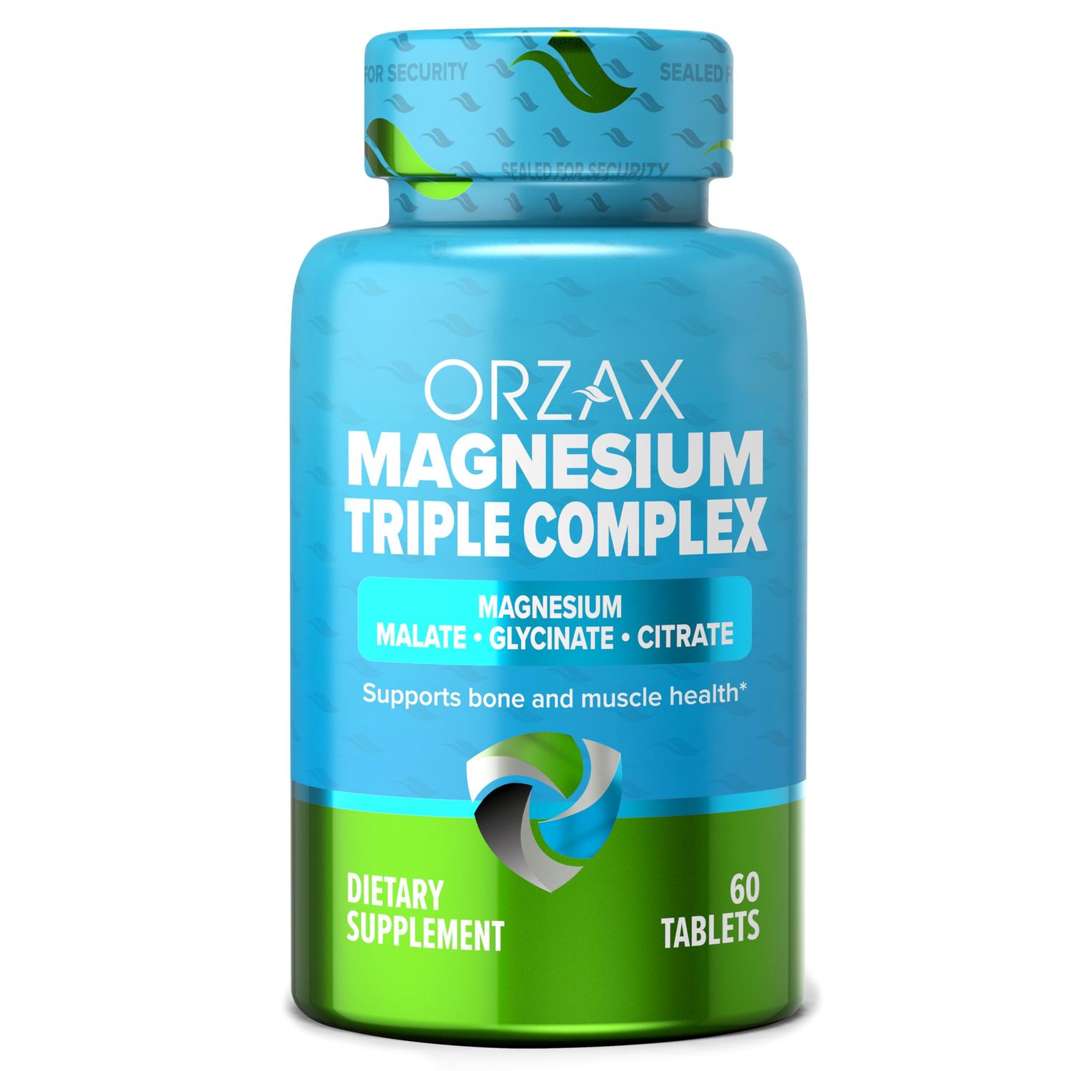 ORZAX Magnesium Triple Complex Magnesium Glycinate, Citrate, Malate Vegan, Gluten Free, Dairy Free, Halal 200 mg of Triple Complex Magnesium for Muscles Energy for Women and Men 60 Tablets
