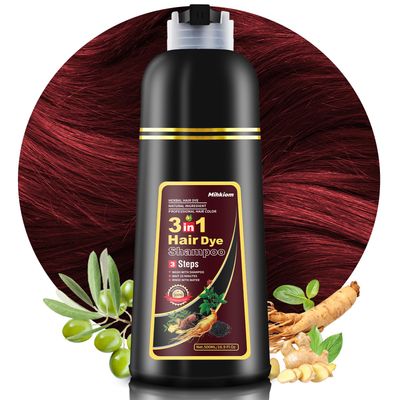 Mihkiom Dark Wine Red Hair Dye Shampoo 3 in 1 for Women Men, Hair Color Shampoo Refresh Hair Only 20 Mins - Natural Plant - Champu Para Pintar el Pelo