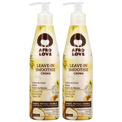 Afro Love Leave-In Conditioner for Curly Hair (Pack of 2) Hydrating Frizz Control Curl Defining Cream with Coconut Oil, Shea Butter Castor Oil Sulfate-Free, Silicone-Free, Paraben-Free 10 oz Each