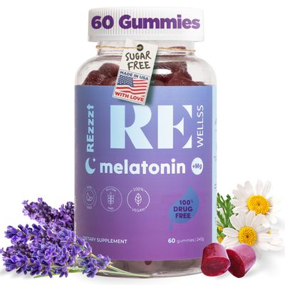 REWELLSS Melatonin Gummies I 5mg Melatonin Sleep Support for Adults I Fall Asleep Supplement Gummy for Health 100 Drug Free Magnesium L-Theanine Vegan Non-GMO Gluten Gelatin Free Sugar Free