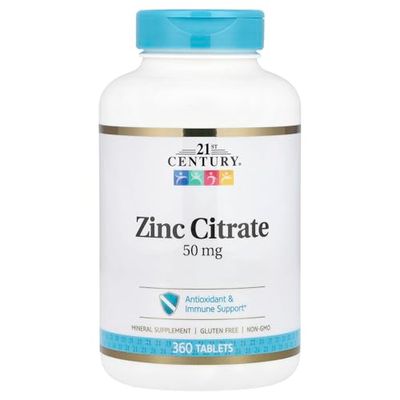 21st Century HealthCare Zinc Citrate Tablets 50mg, 360 Count, White