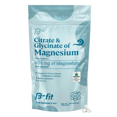 B-FIT B Magnesium Glycinate Citrate - 220 Capsules - Magnesium Supplement - 496 mg Elemental Magnesium - Supports Sleep and Muscle Recovery - Vegan - High Absorption Formula - 2 Month Supply