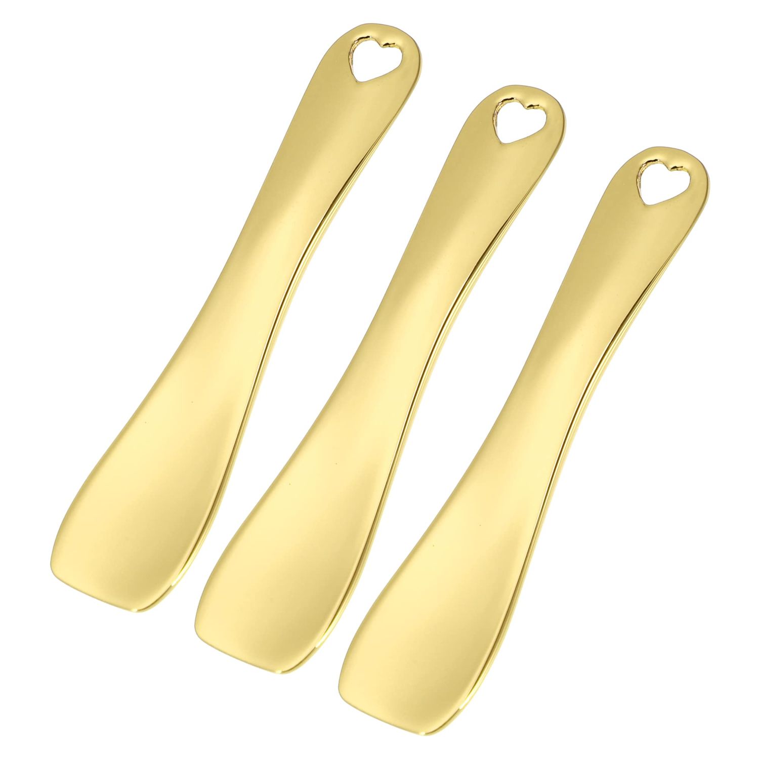 VOCOSTE 3 Pcs Makeup Spatula Mini Spoon, Eye Cream Massage Sticks Beauty Scoop, for Facial Cosmetic Face Cream, Zinc Alloy Heart Shape 2.36&quot;x0.49&quot;, Gold Tone