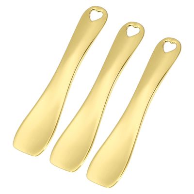 VOCOSTE 3 Pcs Makeup Spatula Mini Spoon, Eye Cream Massage Sticks Beauty Scoop, for Facial Cosmetic Face Cream, Zinc Alloy Heart Shape 2.36&quot;x0.49&quot;, Gold Tone