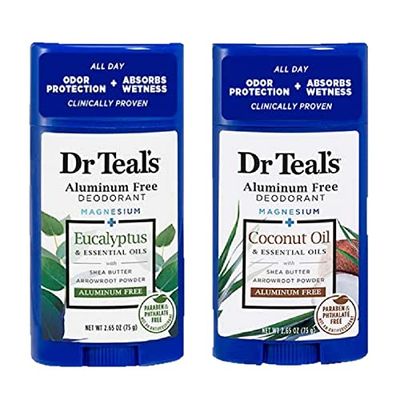 Dr. Teals Deodorant Variety Gift Set (2 Pack, 2.65oz Ea.) - Eucalyptus, Coconut Oil - Essential Oils, Shea Butter Magnesium Help Absorb Moisture Keep Skin Clean Healthy
