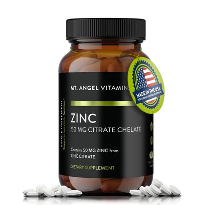 Mt. Angel Vitamins - Zinc Citrate 50mg - Zinc 50 mg Citrate Chelate - Natural Zinc Supplements Made in USA - 60 Vegetarian Tablets