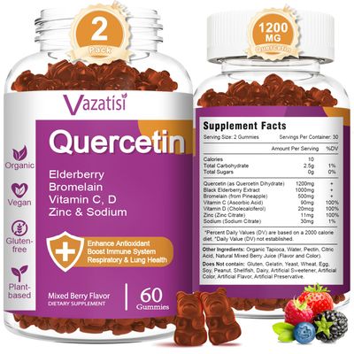 Quercetin Gummies, Quercetin with Vitamin C Zinc, Bromelain, Elderberry and Vitamin D, Immune Support Adults Kids, Women Men 120 Gummies Chewable