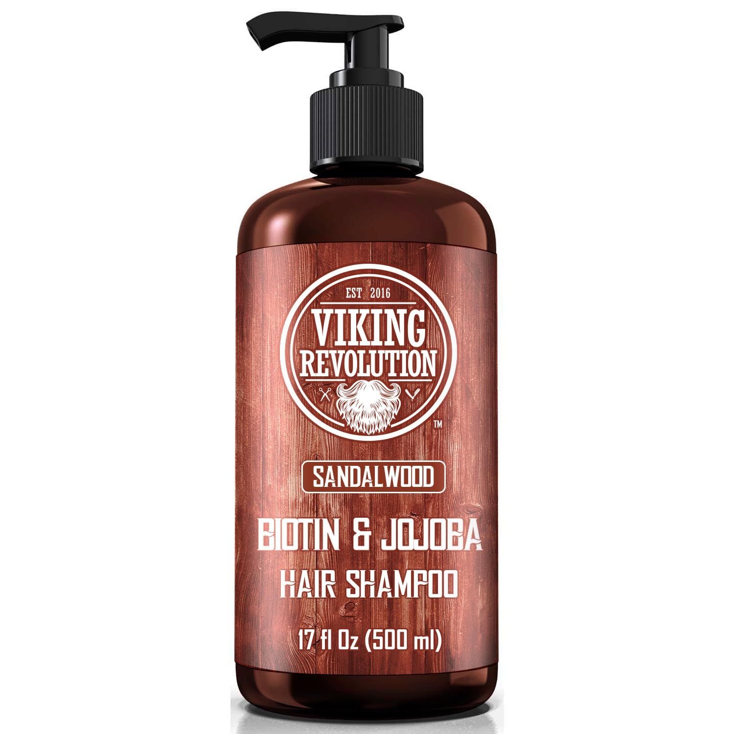 Viking Revolution Sandalwood Men&#39;s Shampoo with Biotin and Jojoba Oil - Natural Hair Shampoo for Men with Vitamin B5 and Hair Loss Thinning Hair Treatment (17 Oz)