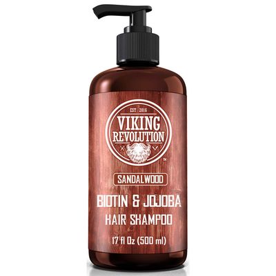 Viking Revolution Sandalwood Men&#39;s Shampoo with Biotin and Jojoba Oil - Natural Hair Shampoo for Men with Vitamin B5 and Hair Loss Thinning Hair Treatment (17 Oz)