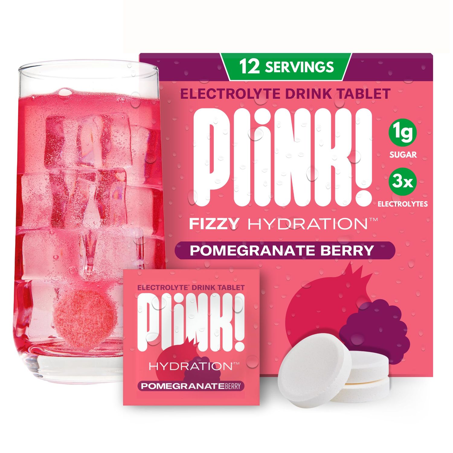 Plink! Fizzy Electrolyte Drink Tablets for Daily Hydration - 12ct Electrolyte Tablets Sodium, Potassium, Magnesium, Low-Calorie, Low-Sugar Keto Electrolytes Powder Hydration Packets Water Flavoring