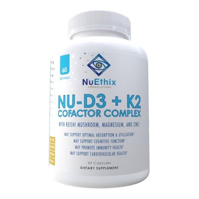 NuEthix Formulations NU-D3 K2 - Vitamin D3 and K2 5000 iu Supplements - Packed with Reishi Mushroom, Magnesium, Zinc - 60ct, 60 Servings - Made in USA Products Only