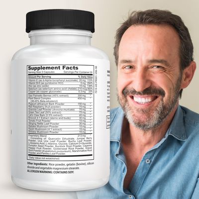 Daily Defense Prostate Health Supplements for Men - Prostate Supplements with Saw Palmetto Powder, Vitamin E, Zinc, Mushrooms, Pumpkin Seed - Prostate Support Dietary Supplement for Men, 90 Ct