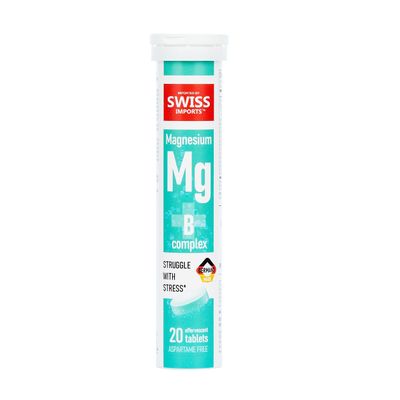 Swiss Imports Effervescent Magnesium B Complex Dietary Supplement, 20 Tablets