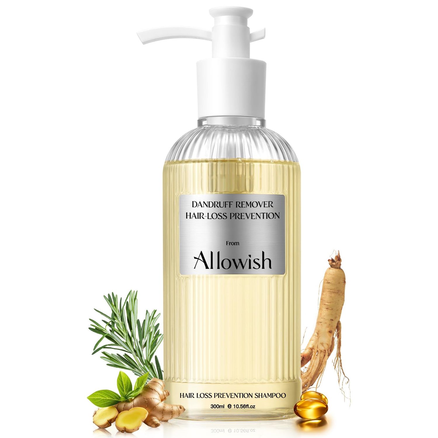 ALLOWISH Hair Loss Shampoo for Thinning Hair, Dandruff Thickening Shampoo with Biotin Ginger, Strengthening, Volume, Fluffy, Repairs, Sulfate-Free