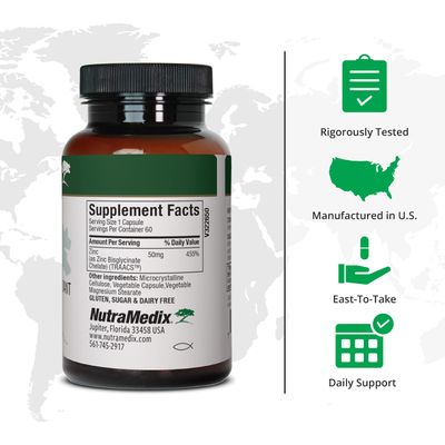NutraMedix Zinc 50mg - Zinc Supplements for a Healthy Immune Defense, Skin Health Antioxidant Support - Easy to Digest Zinc for Immune Health (60 Capsules)