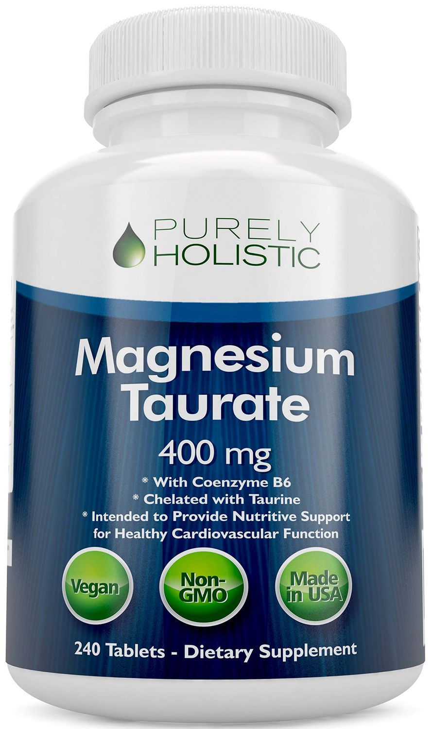 Magnesium Taurate 400mg Tablets - Chelated Magnesium with Taurine and Coenzyme B6 - High Absorption Complex for Cardiovascular Health, Muscle and Nerve Function - 240 Vegan Tablets