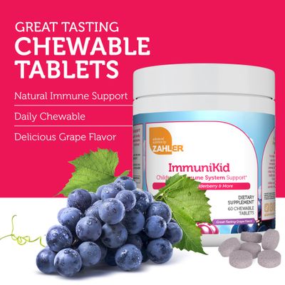 Zahler Kids Immune Support Supplement with Elderberry, Zinc and Vitamin C D3 A - Grape Flavored Chewable Tablets - Kosher for Kids Ages 4 and Up, 60 Count